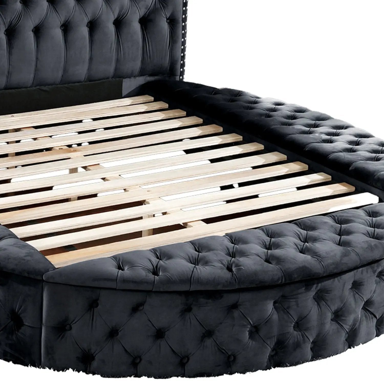 Hazel - Queen Size Tufted Storage Bed & Bluetooth Speakers, USB Port - Black by HouseOfZazla