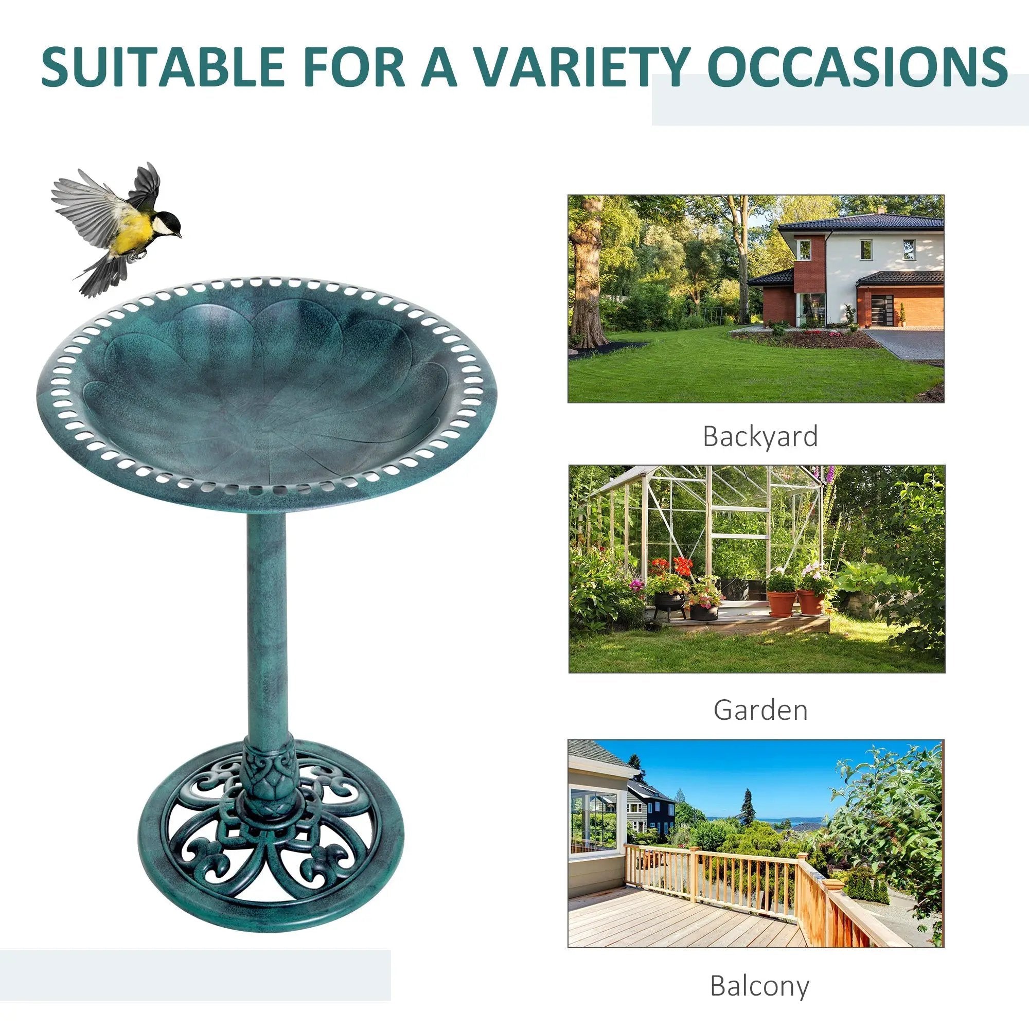 Outsunny 28'' Bird Bath Outdoor Resin Decor with Fleur De Lis Pattern by HouseOfZazla
