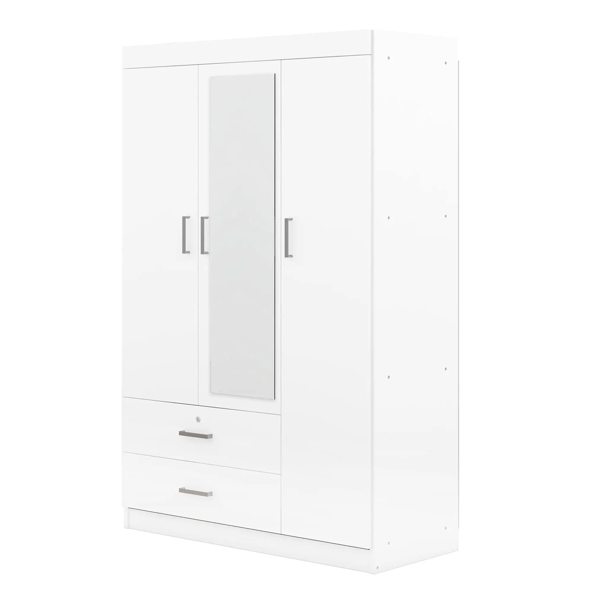 3-Door Mirror Wardrobe with Shelves, White by HouseOfZazla