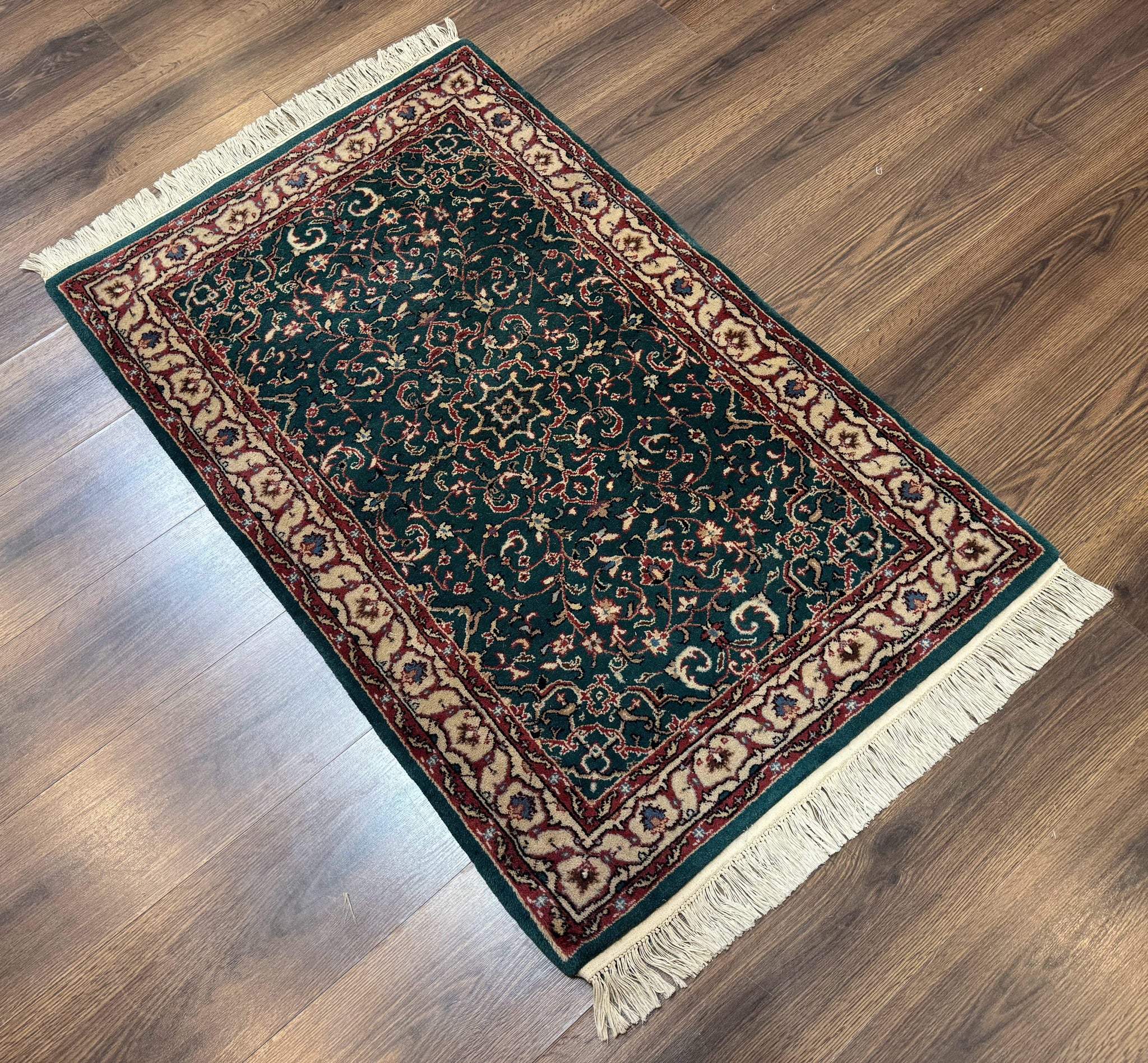 Dark Green Indo Persian Rug 2.5 x 4, Hand Knotted Wool Small Oriental Carpet by Jewel Rugs