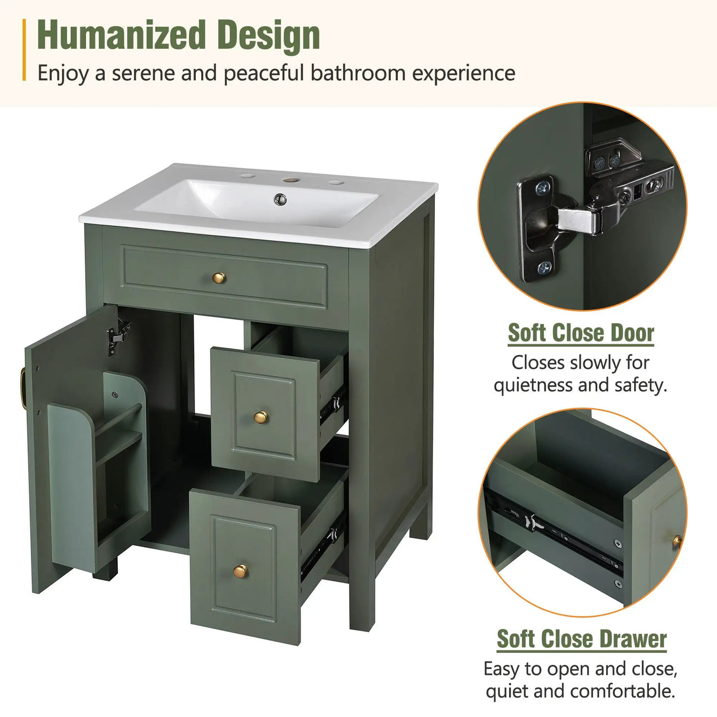 Elegant Bathroom Vanity With Ceramic Sink, Soft Close Doors And Drawers, Double Storage Racks by HouseOfZazla