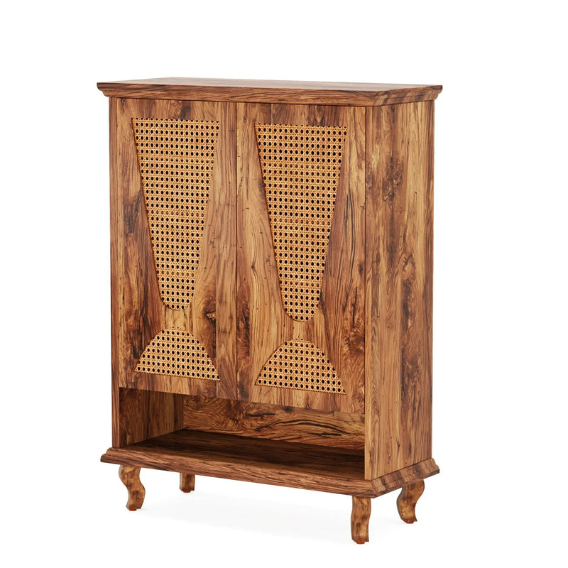 Shoe Cabinet With 5 Tier Freestanding Organizer, Ventilated Doors - Natural Wood by HouseOfZazla
