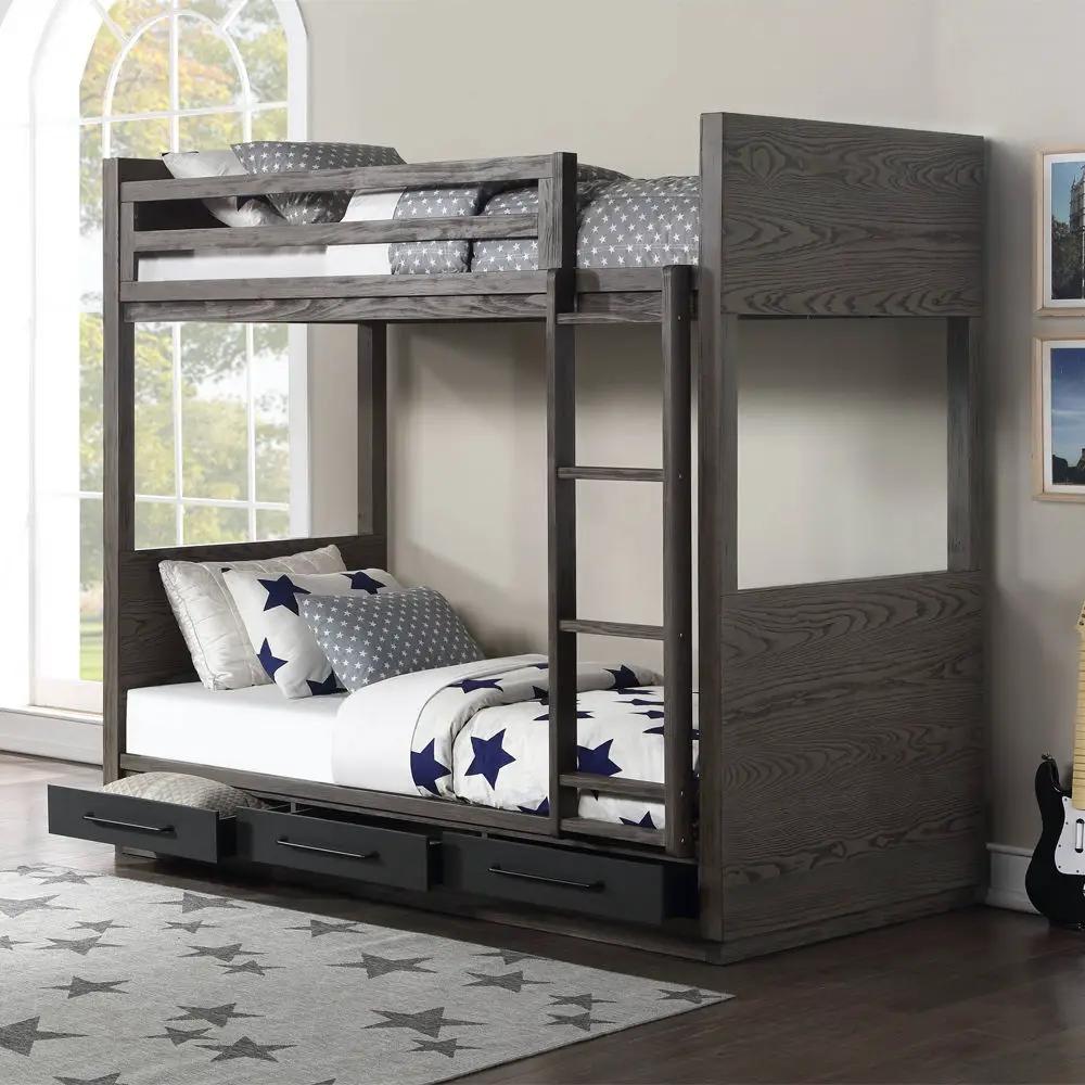 Estevon - Twin Over Twin Bunk Bed With Storage - Gray Oak by Unique Piece Furniture