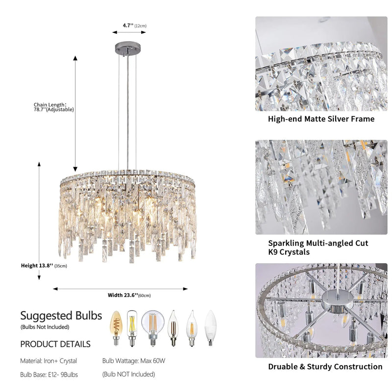 24" Luxurious Round Silver Crystal Chandelier by HouseOfZazla