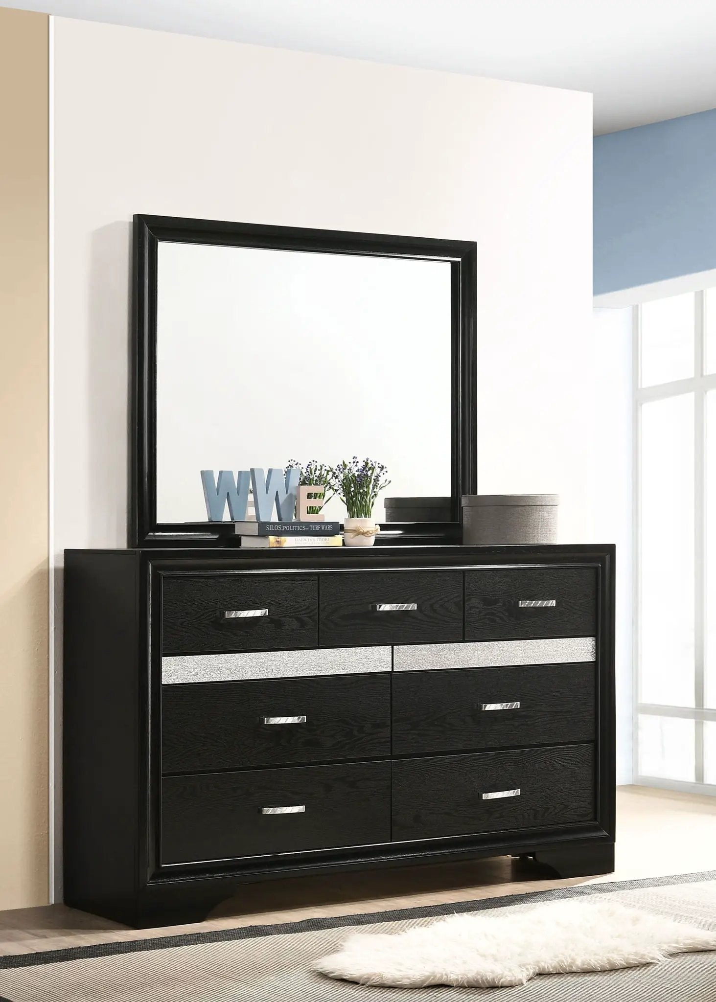 Miranda 7-drawer Dresser with Mirror Black by Unique Piece Furniture