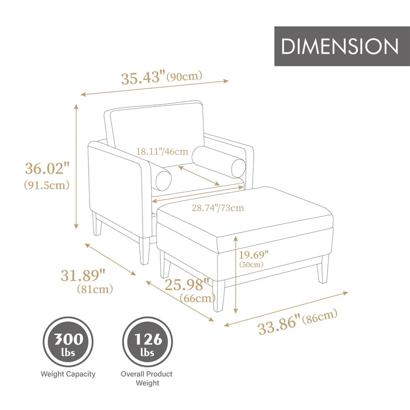 Farmhouse Upholstered Accent Chair With Ottoman, Reversible Lid Coffee Table by Unique Piece Furniture