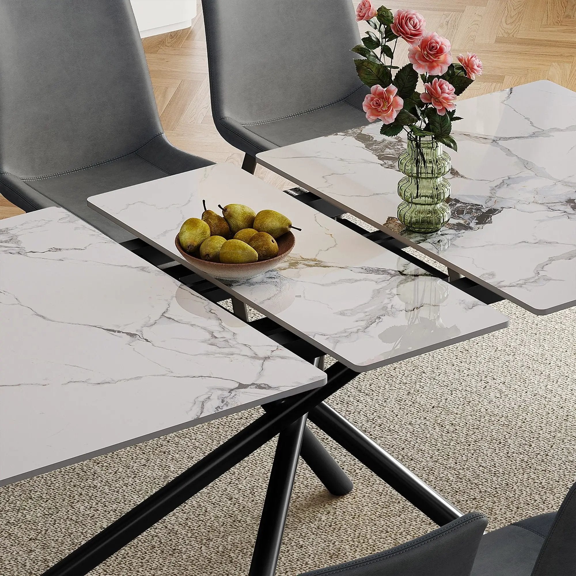 Modern Expandable Dining Table With Retractable Leaf With Chairs by HouseOfZazla