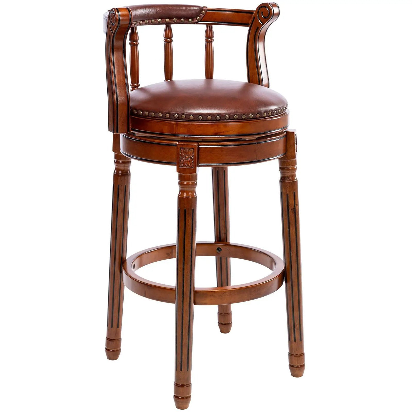 Swivel Cow Top Wooden Bar Stool, 360 Degree Swivel Bar Height Chair With Backs For Home Kitchen Counter by HouseOfZazla