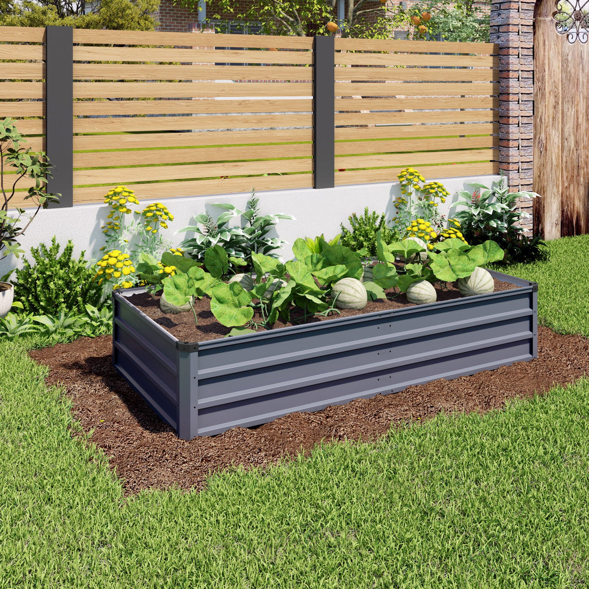 Large Galvanized Steel Garden Bed with Open-Bottom Drainage - Dark Gray, photo 26 of 29