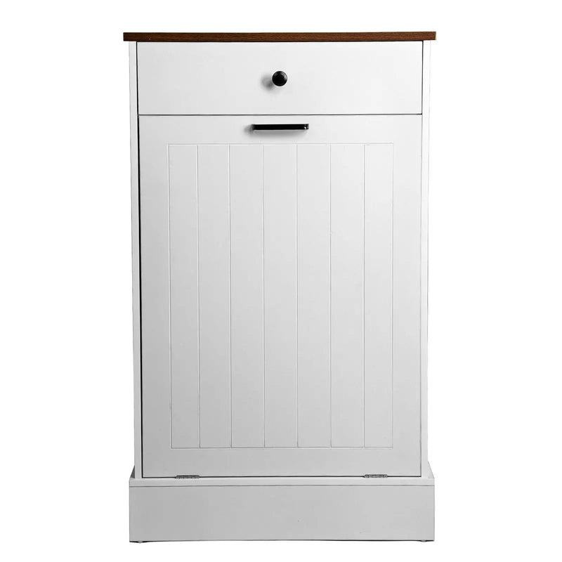 Tilt Out Trash Cabinet With Drawer, 10 Gallon Hamper - White by HouseOfZazla