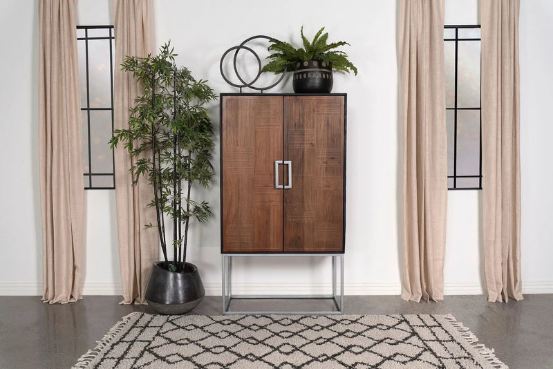 Borman 2-door Home Bar Cabinet Wine Storage Walnut and Black by Unique Piece Furniture