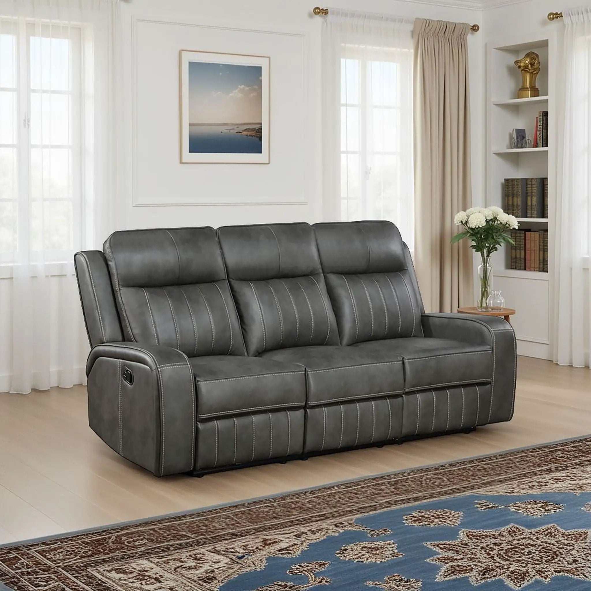 Raelynn Upholstered Track Arm Motion Sofa Grey by Unique Piece Furniture