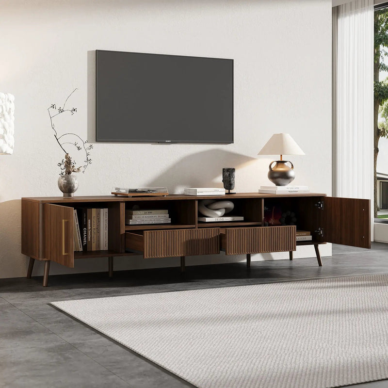 TV Stand For TVs Up To 85" With Soft-Close Doors, Open Shelf, Cable Management - Walnut by Unique Piece Furniture