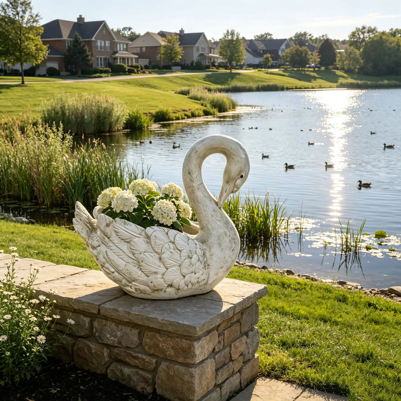 12.8'' Tall Vintage Swan Statue Planter by HouseOfZazla