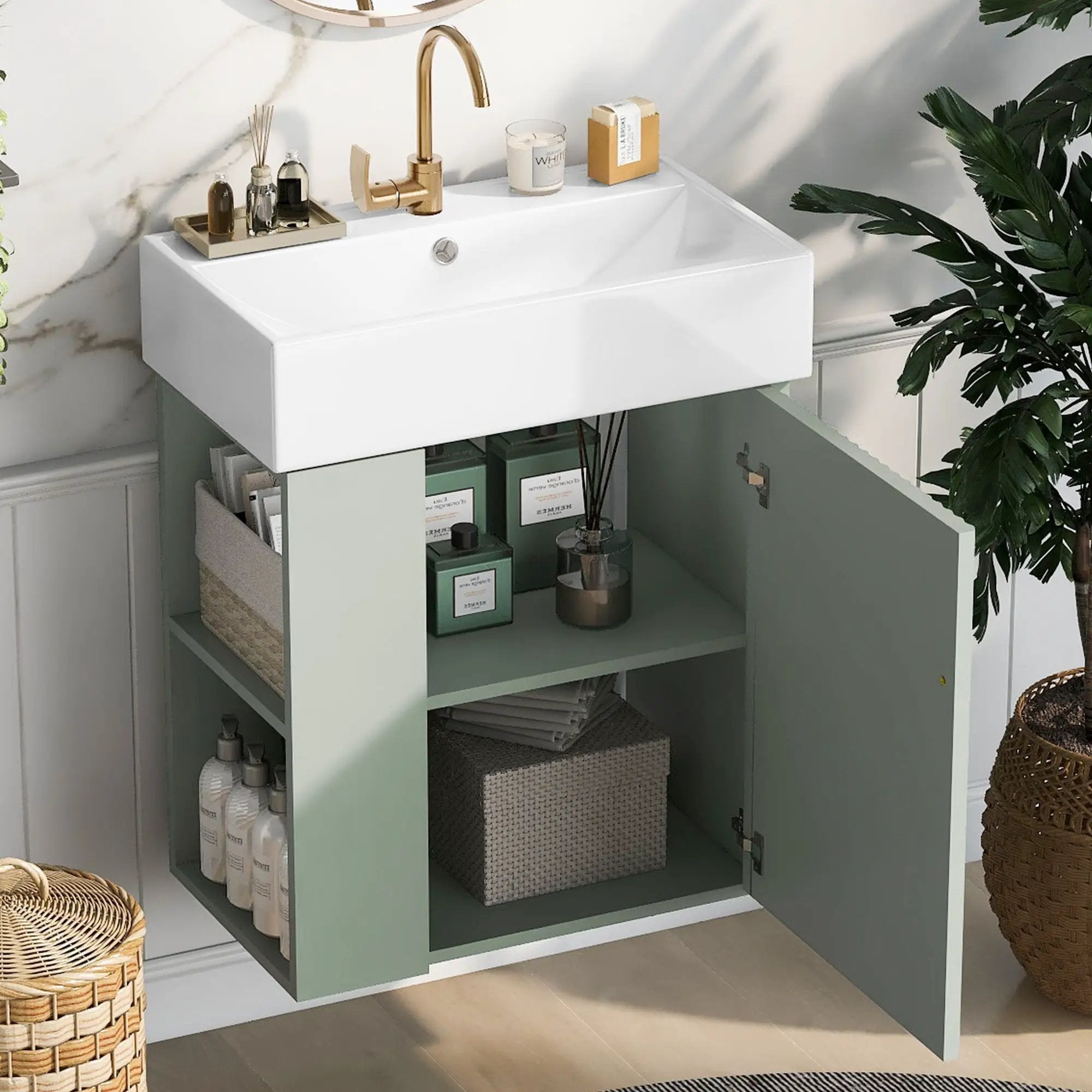 Modern Floating Bathroom Vanity With Ceramic Basin Perfect For Small Bathrooms by HouseOfZazla