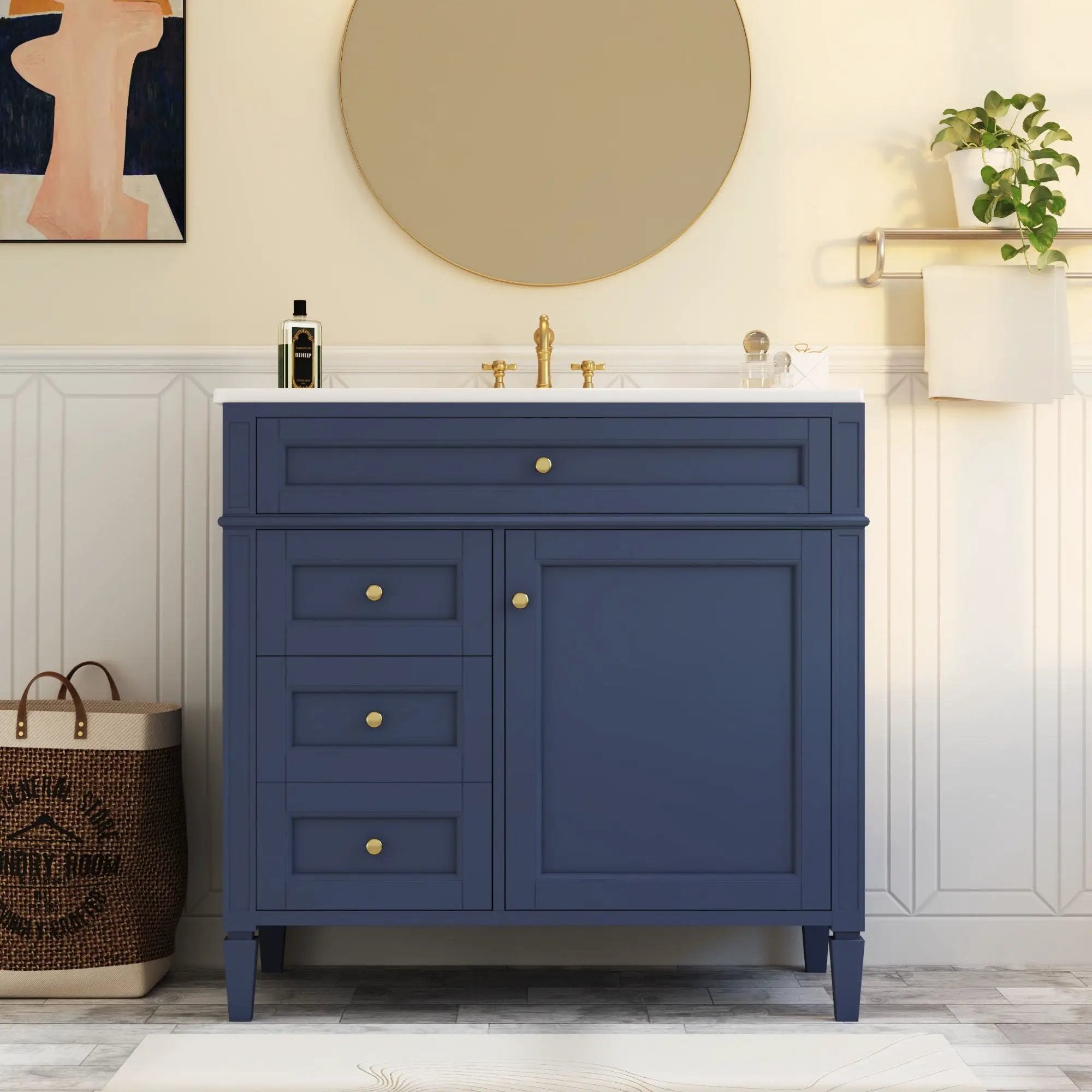 Bathroom Vanity With Top Sink, Modern Bathroom Storage Cabinet, 2 Drawers And A Tip-Out Drawer, Single Sink Bathroom Vanity - Blue by HouseOfZazla