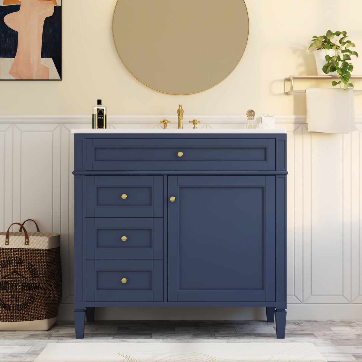 Blue Bathroom Vanity with Top Sink and Ample Storage - 36" Wide, photo 12 of 13