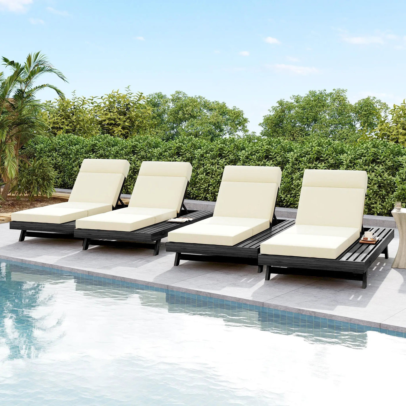 Lounge Chaise Set with Headrest, Acacia Wood by HouseOfZazla