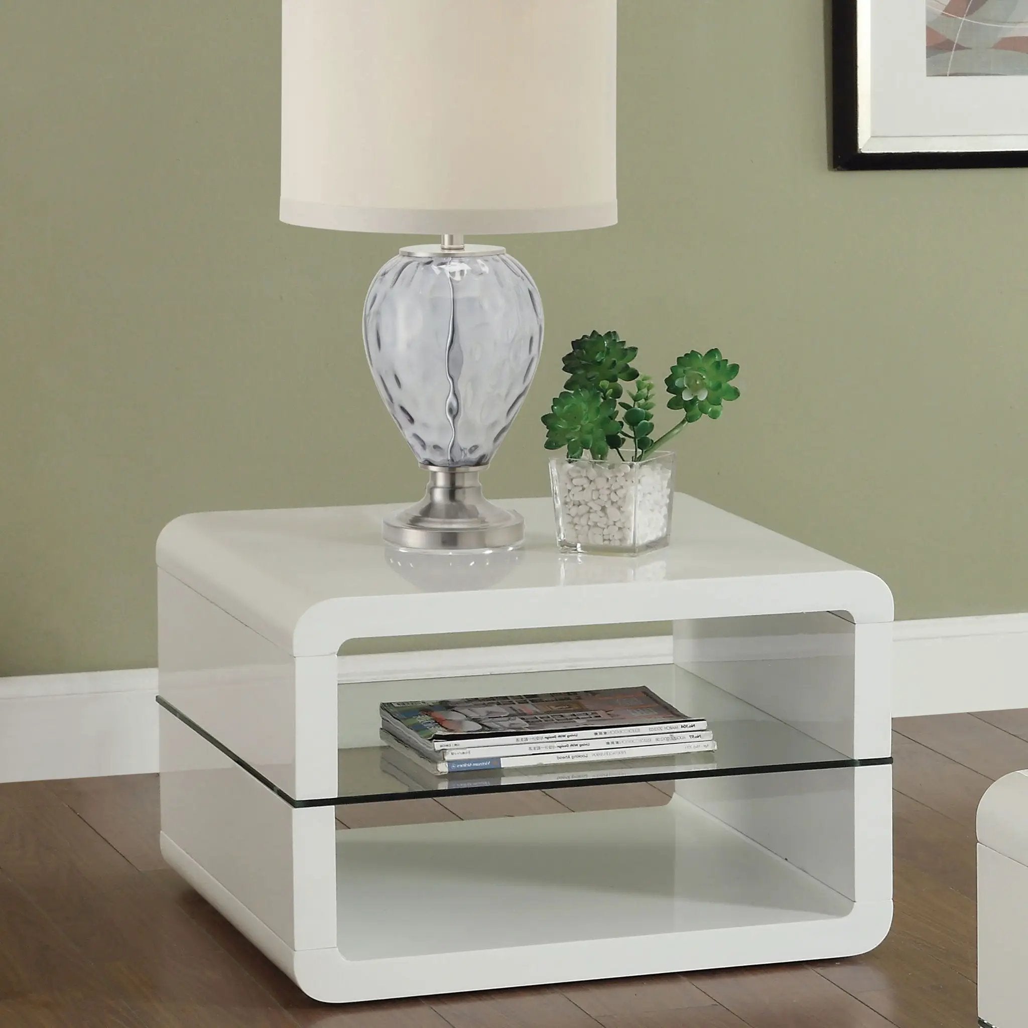 Elana 1-shelf Rectangular Side End Table White High Gloss by Unique Piece Furniture