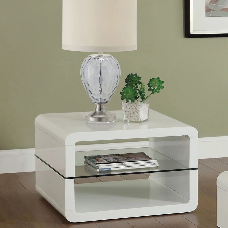 Elana 1-shelf Rectangular Side End Table White High Gloss by Unique Piece Furniture