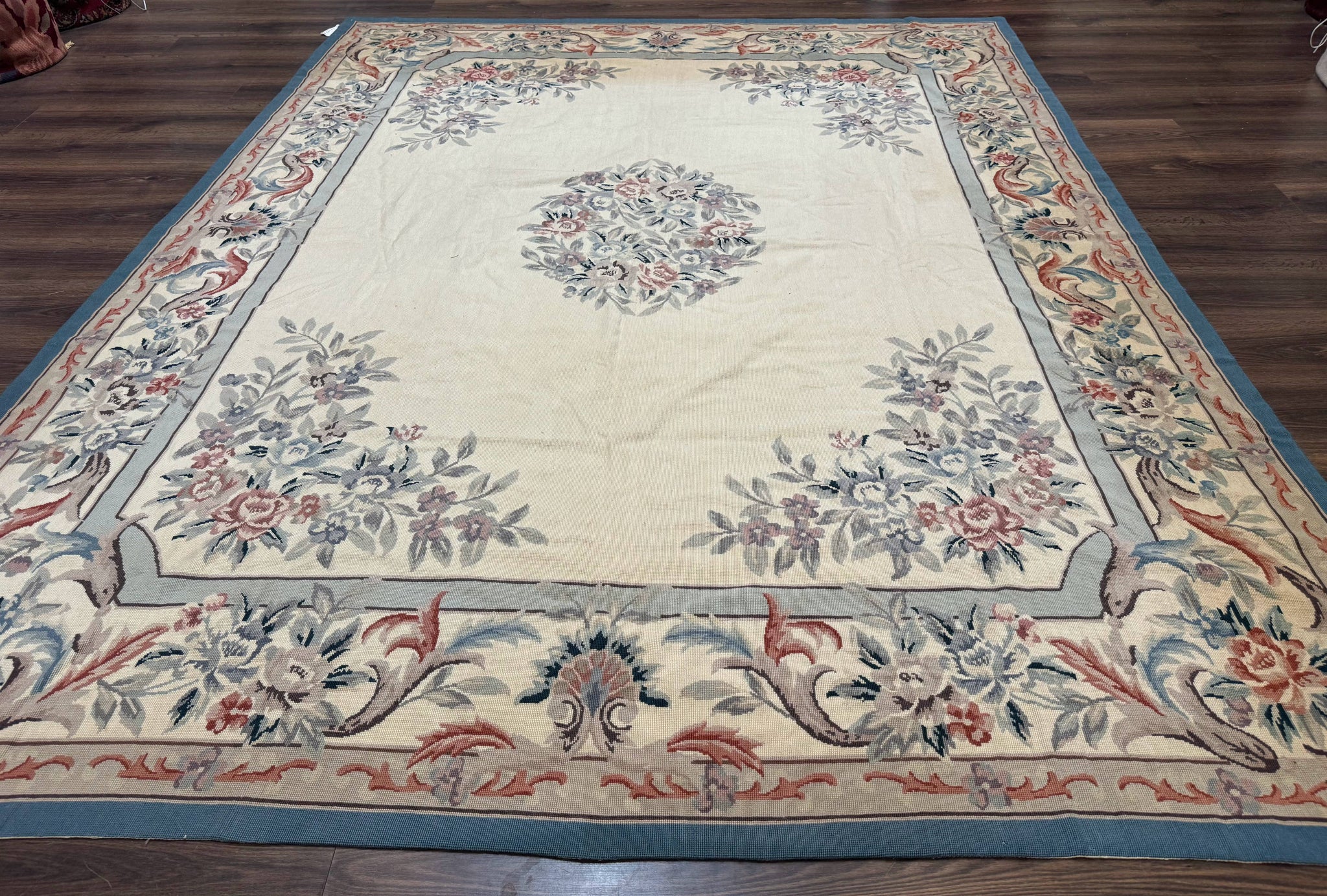 Ivory Needlepoint Rug 8x10, Wool Handmade Carpet by Jewel Rugs
