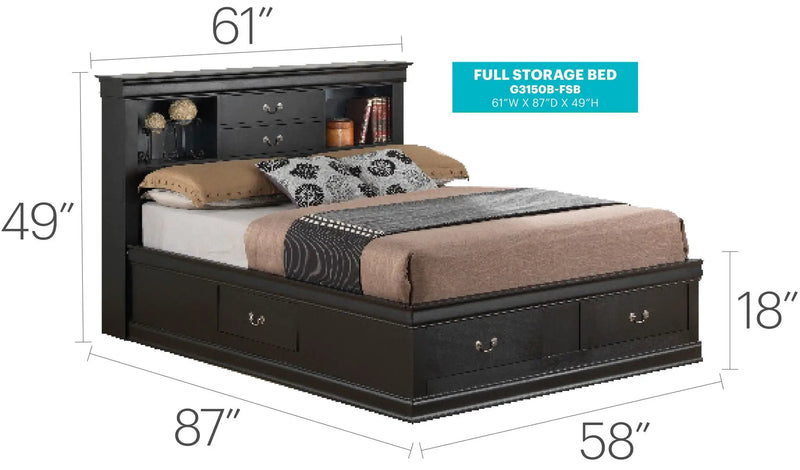 Traditional Style Bookcase Storage Bed by Unique Piece Furniture