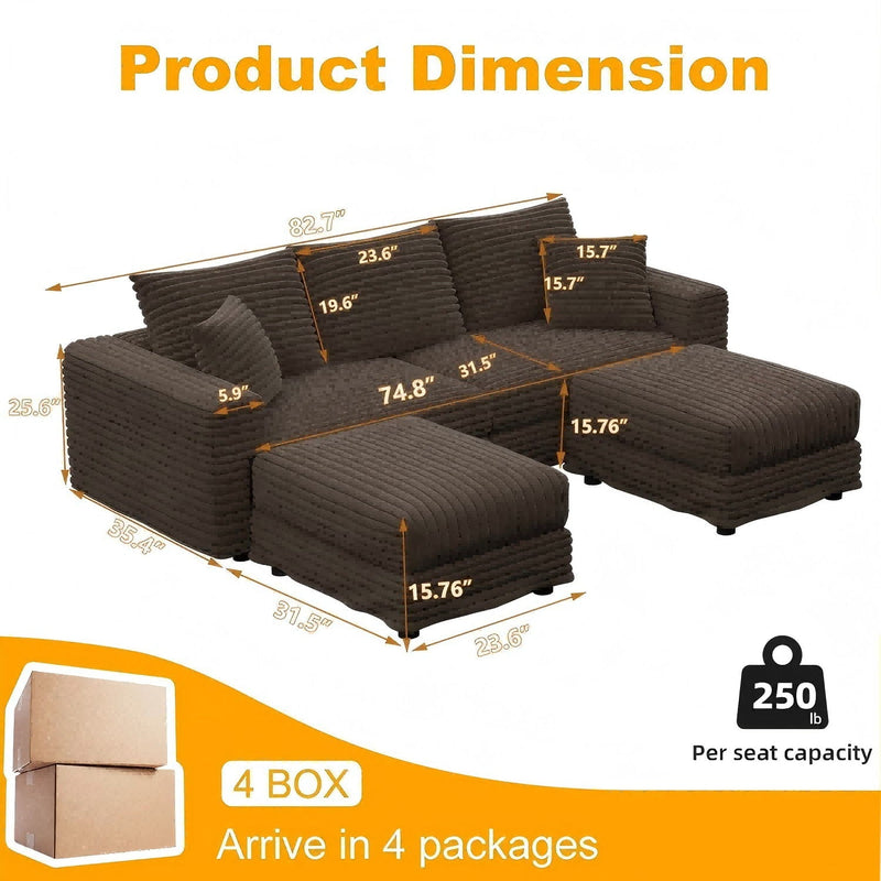 Deep Seat Convertible Sofa With Soft Pillows And Ottomans by HouseOfZazla