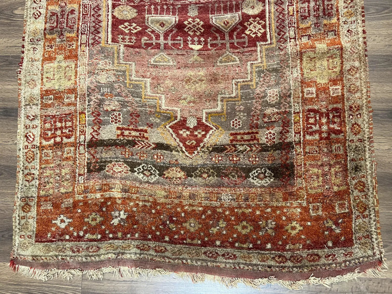 Antique Turkish Melas Rug 4x7, Tribal Geometric Unique Collectible Hand Knotted Wool Oriental Carpet, Rare 1920s Rug, Burnt Orange Red by Jewel Rugs