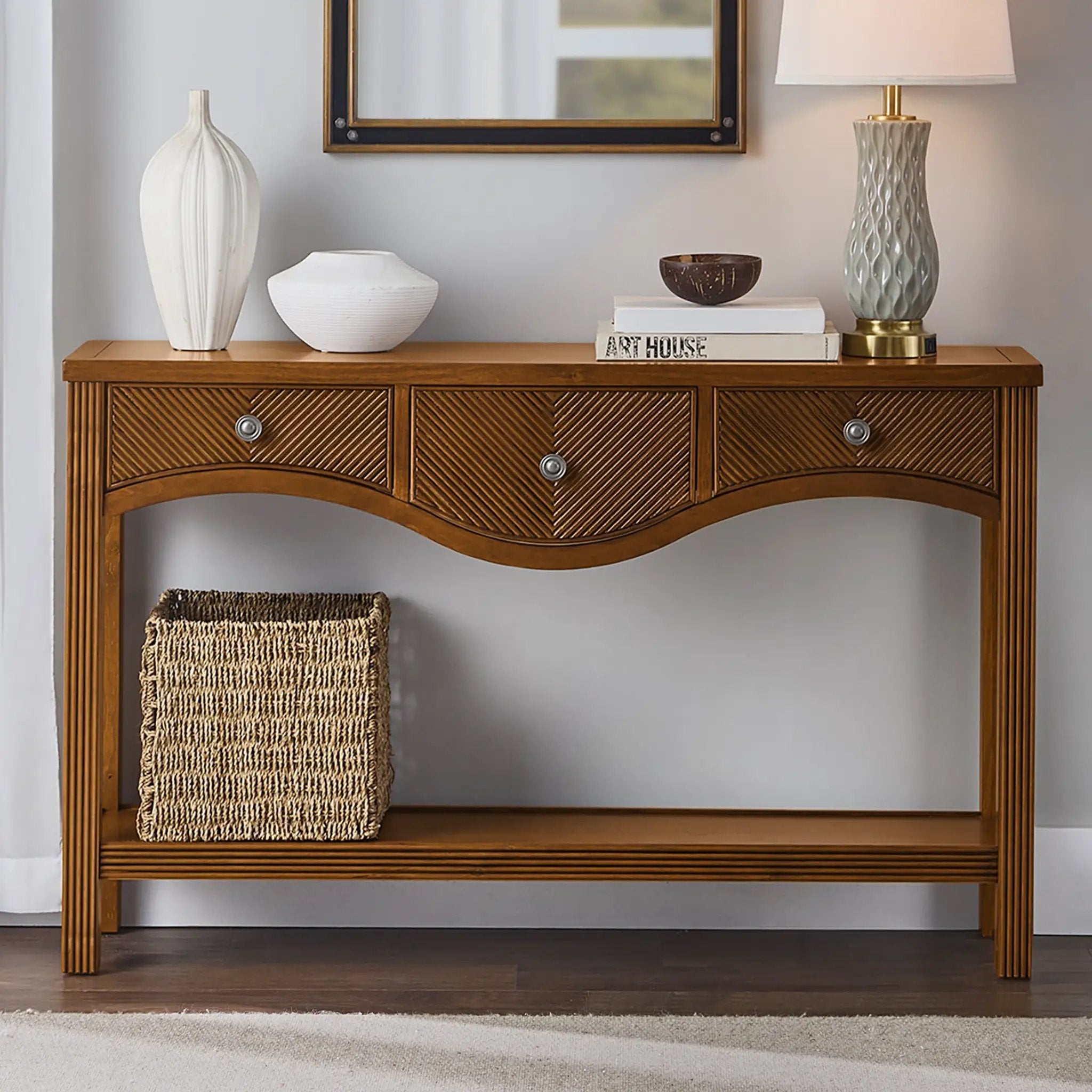 52'' Fluted Wood Console Table with 3 Drawers by HouseOfZazla