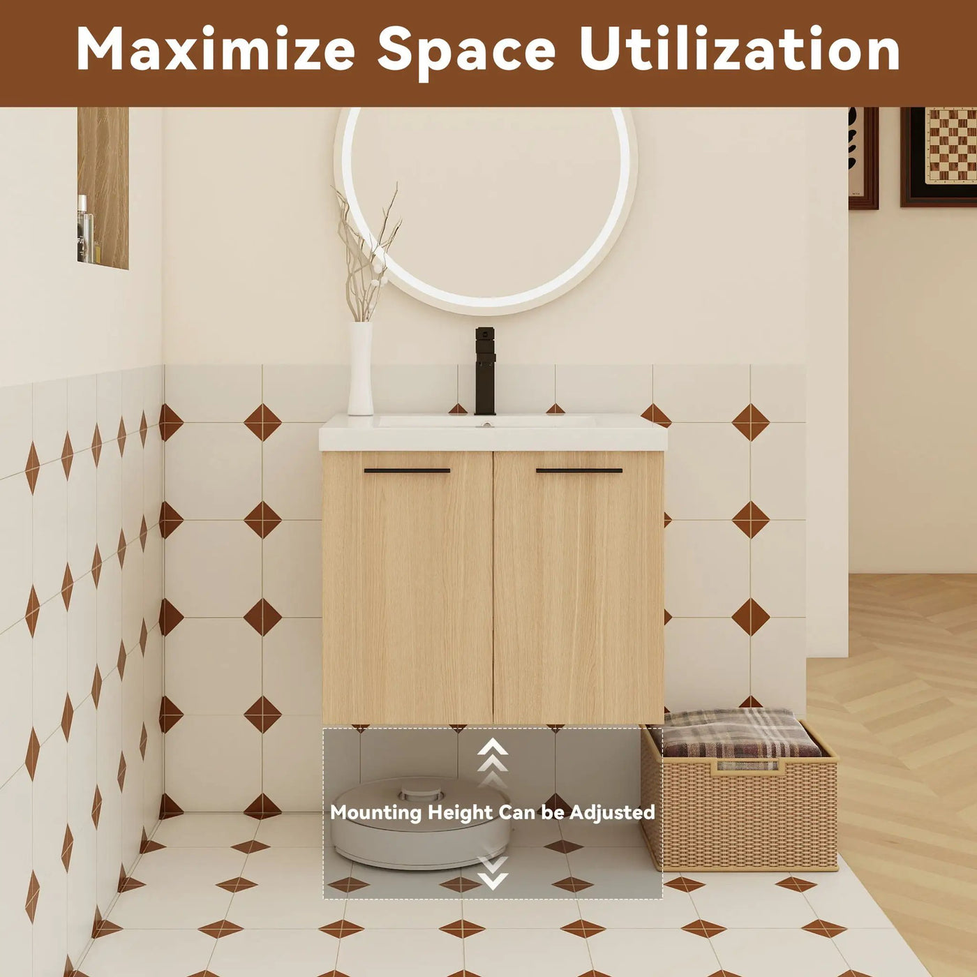 Floating Bathroom Vanity With Sink, Wall Mounted Double Door Storage by HouseOfZazla