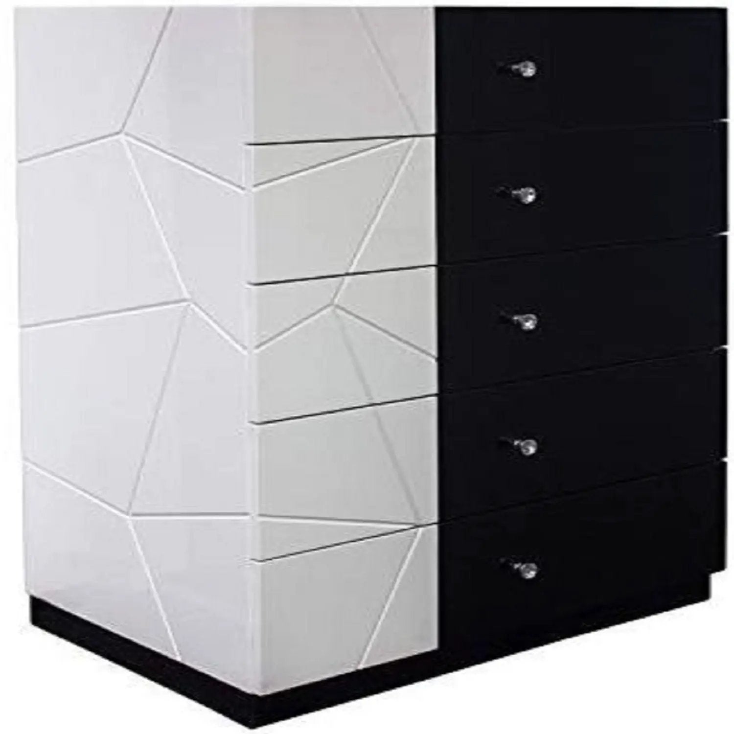 5 Drawer Chest Storage Unit, Clothes Organizer, Geometric Pattern - White / Black by Unique Piece Furniture