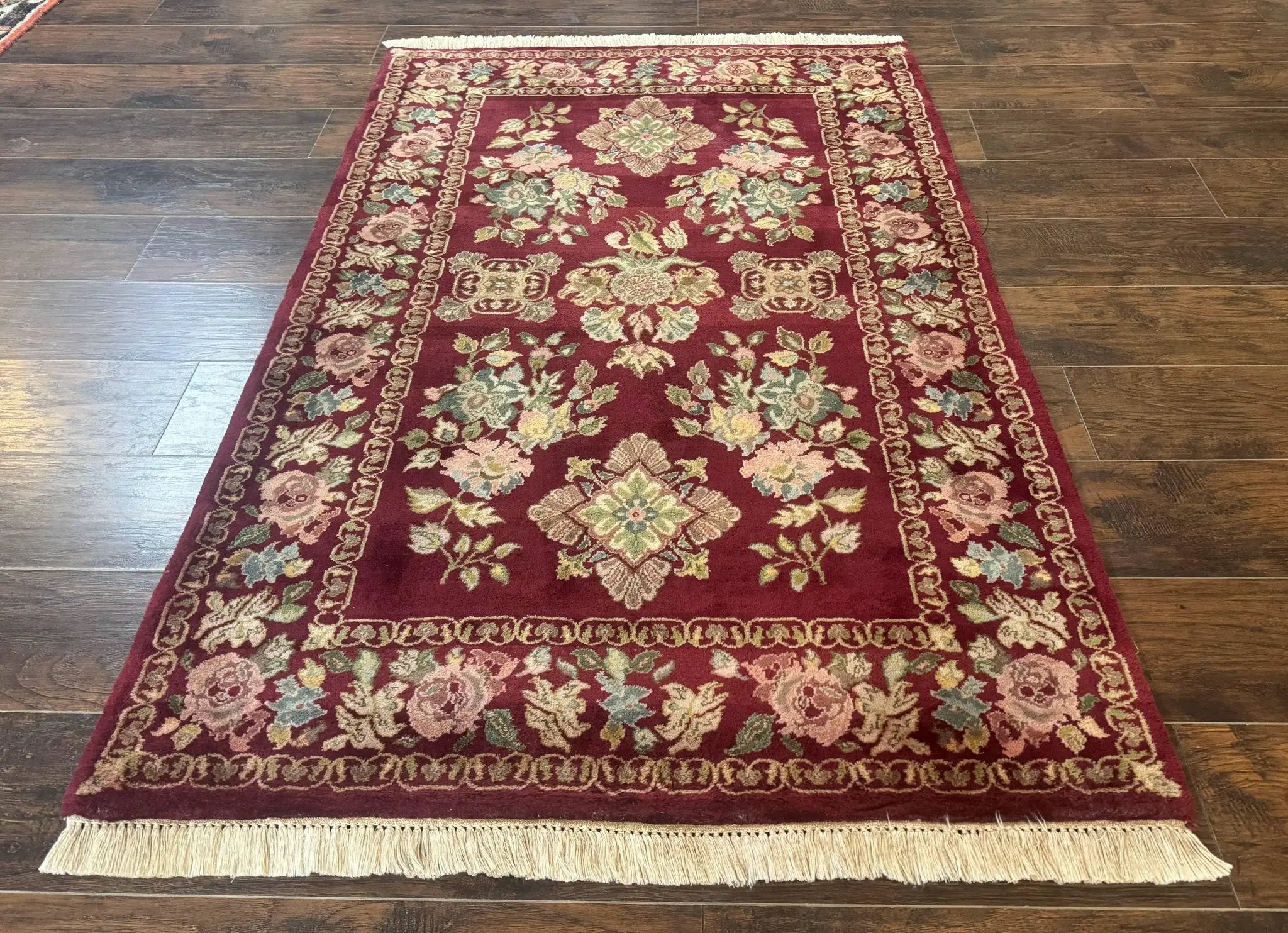 Indo Persian Kerman Rug 4x6, Burgundy, Floral by Jewel Rugs