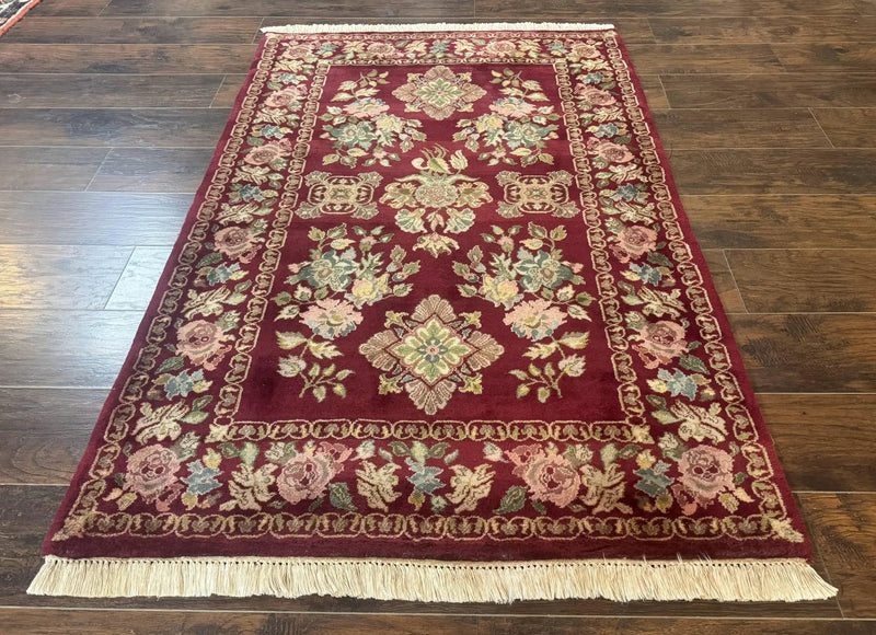 Indo Persian Kerman Rug 4x6, Burgundy, Floral by Jewel Rugs