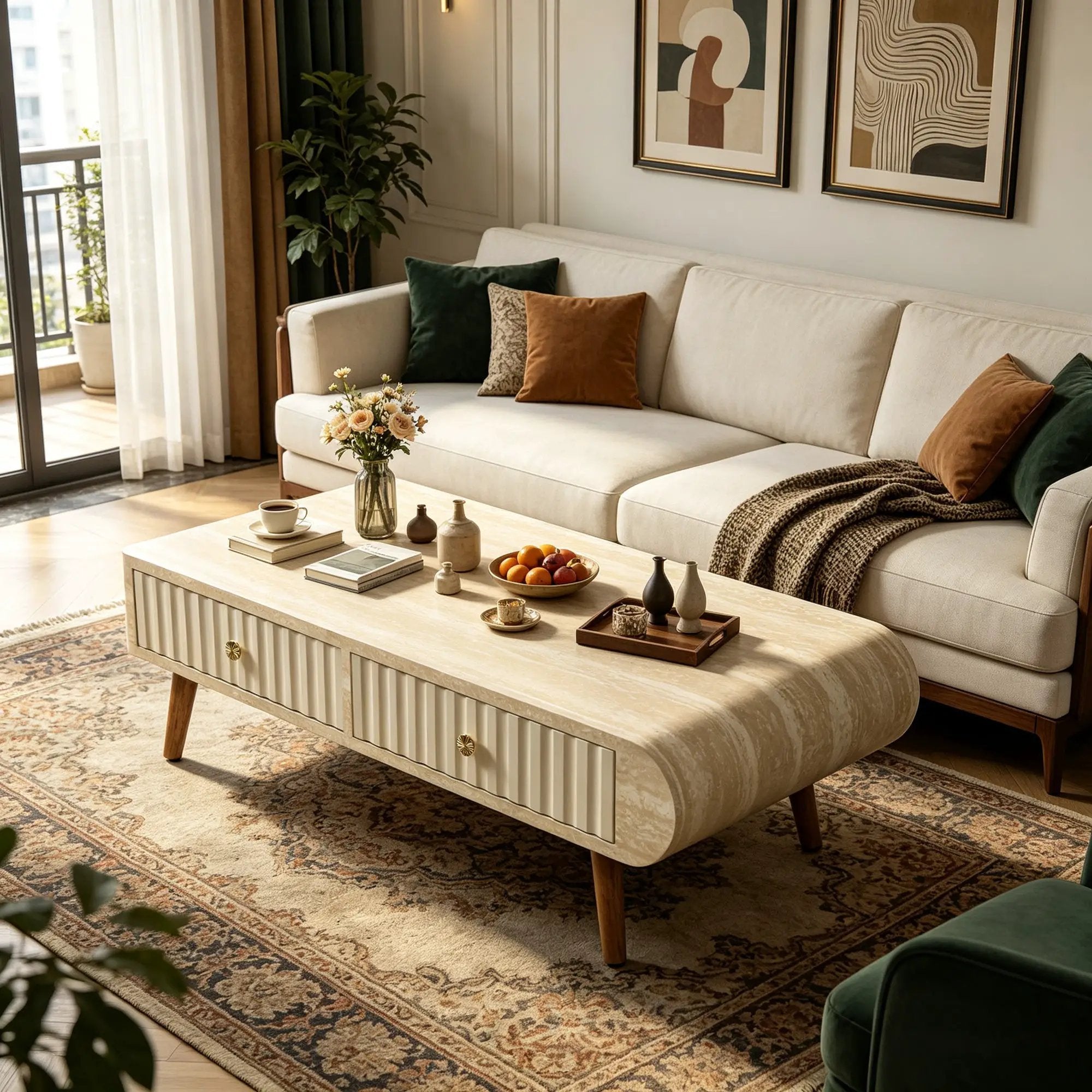 Coffee Table with Veneered Faux Marble Tabletop by HouseOfZazla