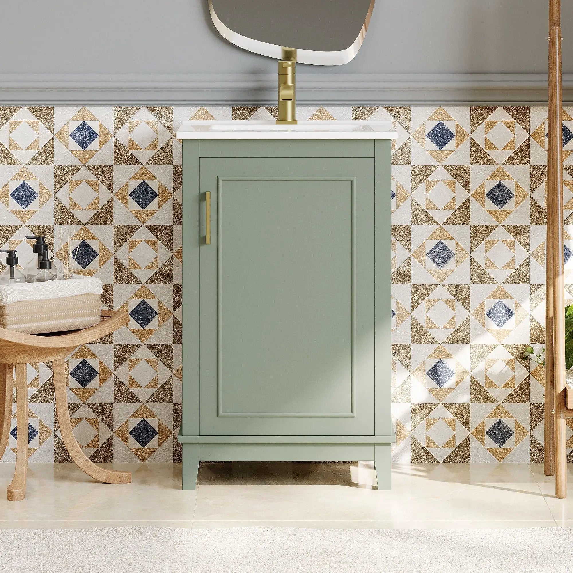 Modern Small Bathroom Vanity Cabinet With Ceramic Basin, Ample Storage, 1 Soft Close Door by HouseOfZazla