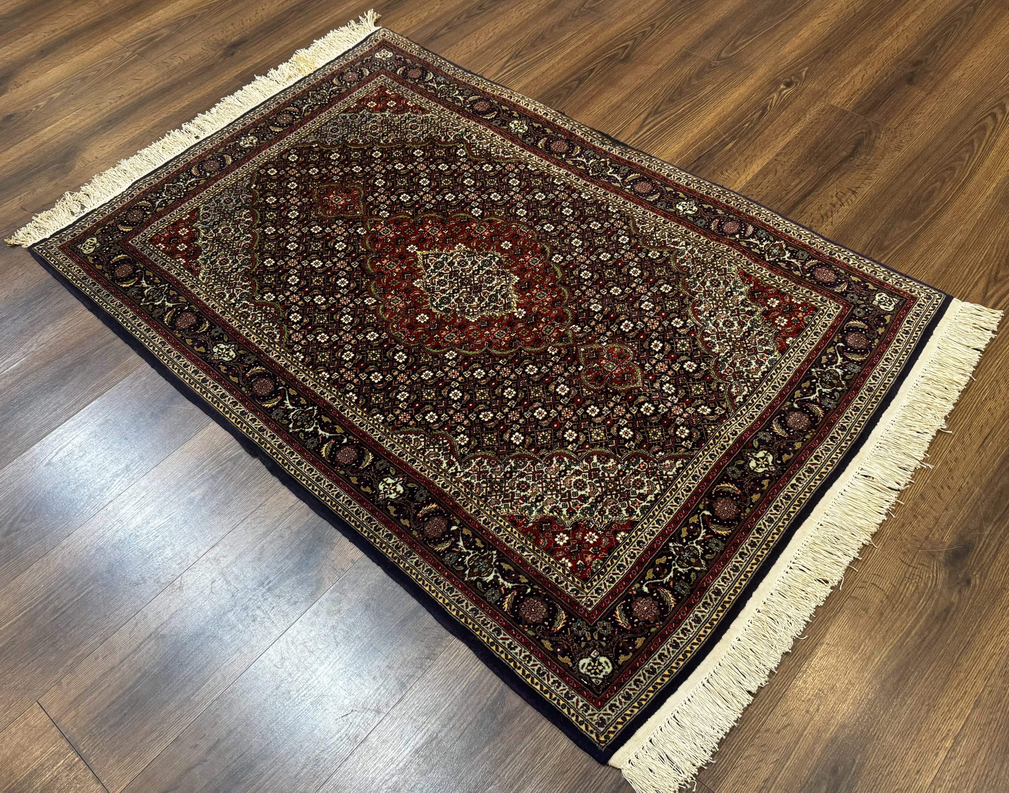 Persian Tabriz Rug 3x5, Wool on Silk Foundation, Very Fine 550 KPSI, Dark Navy Blue by Jewel Rugs
