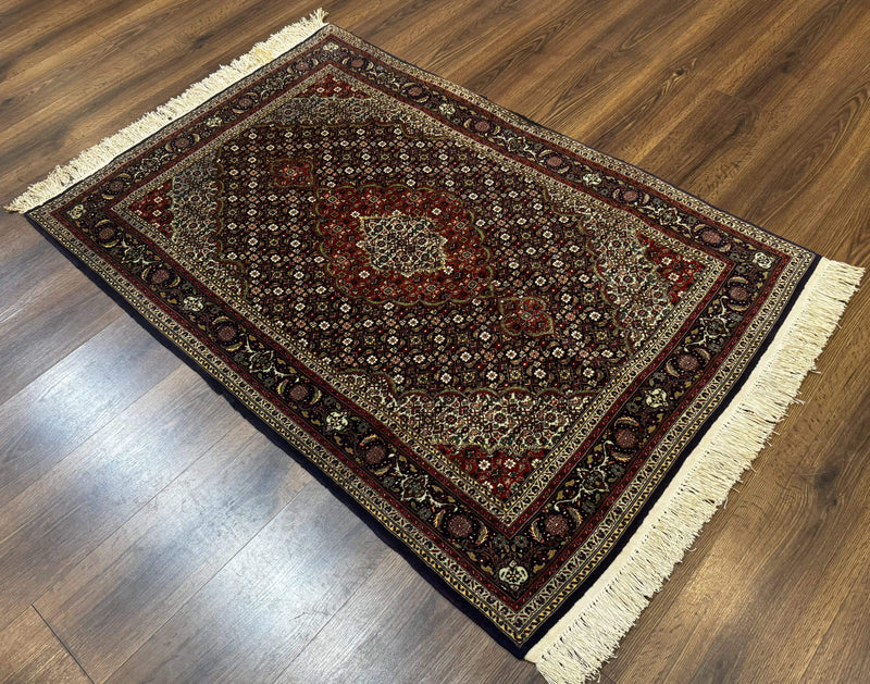 Persian Tabriz Rug 3x5, Wool on Silk Foundation, Very Fine 550 KPSI, Dark Navy Blue by Jewel Rugs