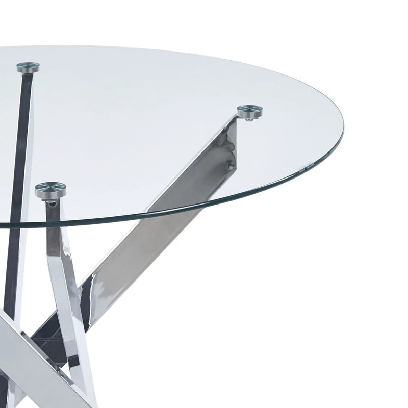 Dining Table With Cross Metal Leg And Tempered Glass, Modern Space Saving Kitchen Table For Living Room by Unique Piece Furniture