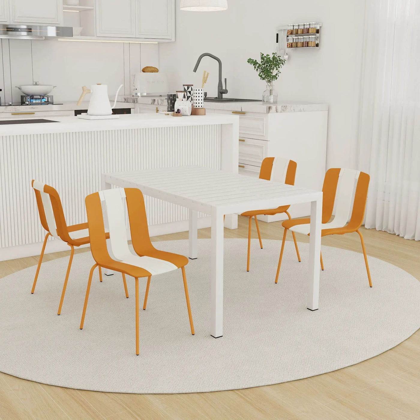 4 Piece Set Of Modern Striped Color- Blocking Single Chairs With Long Table by HouseOfZazla