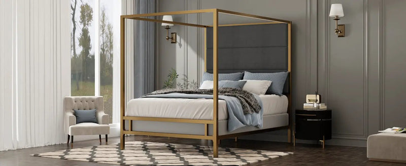 Modern Gold Metal Canopy Bed by HouseOfZazla