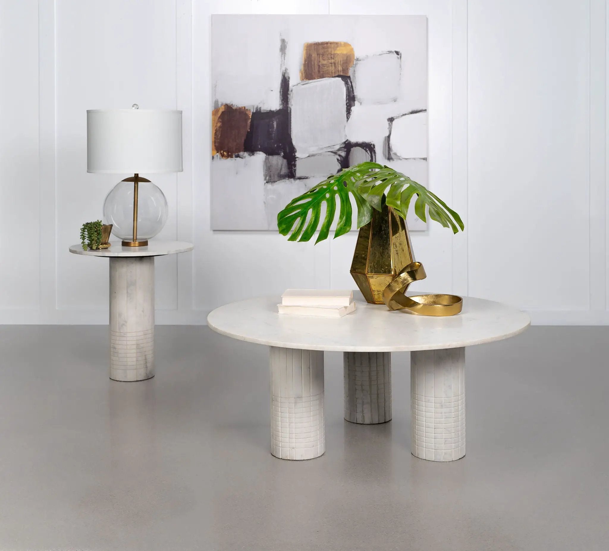 Astoria Round Genuine Marble Coffee Table White by Unique Piece Furniture