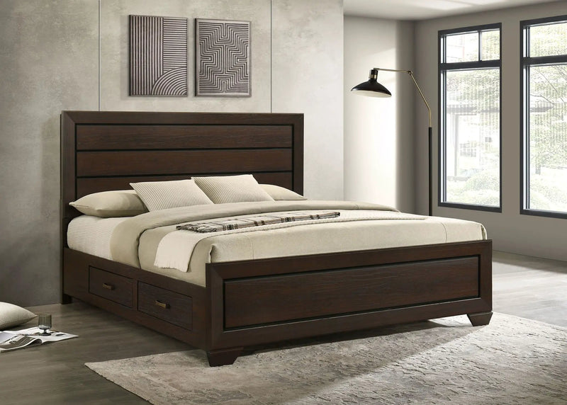 Kauffman Wood Eastern King Storage Panel Bed Dark Cocoa by Unique Piece Furniture