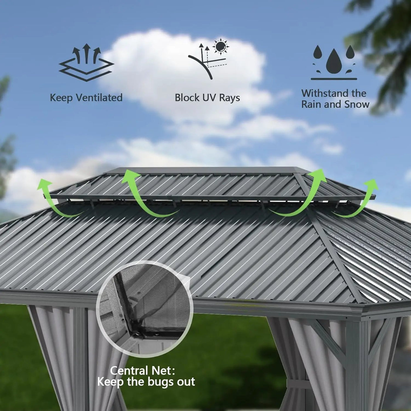 11x13FT Outdoor Gazebo with Galvanized Steel Double Roof by HouseOfZazla