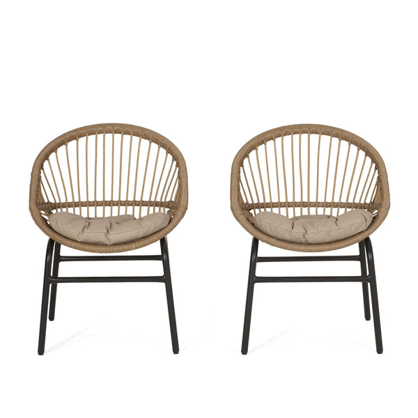 Outdoor Accent Chair With Curved Back And Basket Frame (Set of 2) - Light Brown / Beige