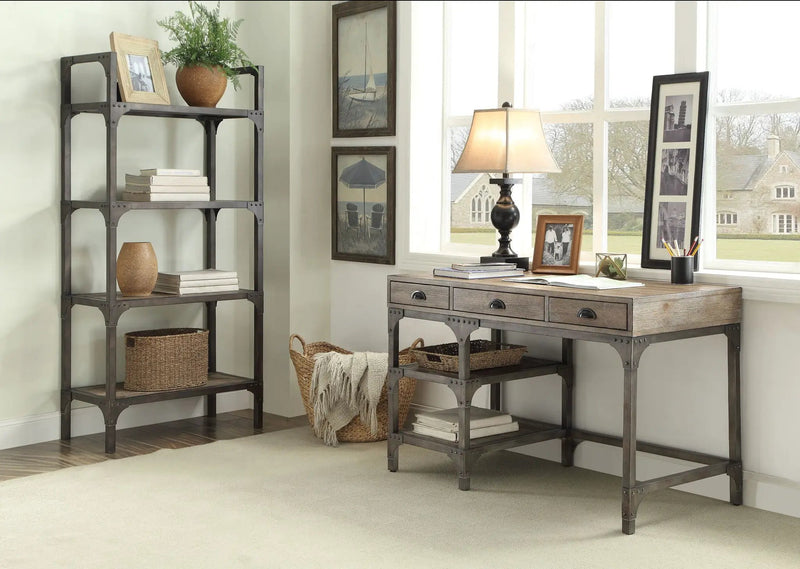Gorden - Weathered Antique Metal Writing Desk - Oak by HouseOfZazla