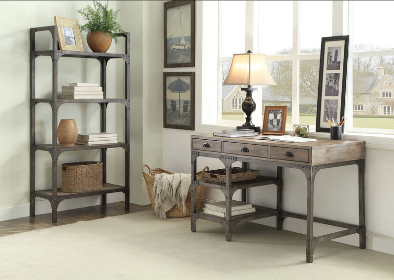 Weathered Antique Metal Writing Desk with Drawers and Shelves - Oak, photo 4 of 4