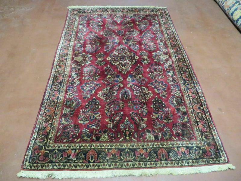 Persian Sarouk Rug 4x6, Red, Floral, Antique by Jewel Rugs