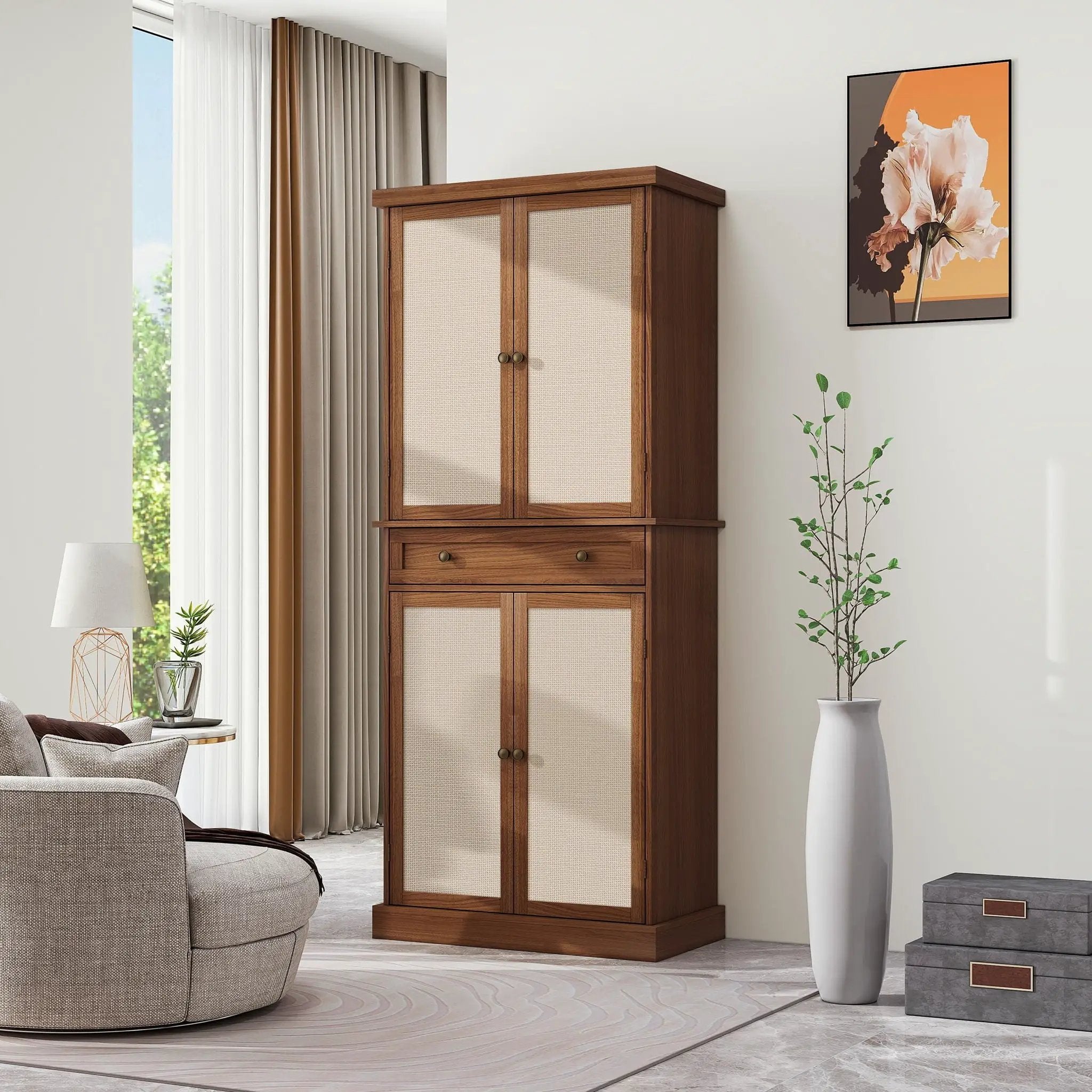 4 Door Storage Cabinet With 1 Drawer, With 4 Adjustable Inner Shelves by Unique Piece Furniture