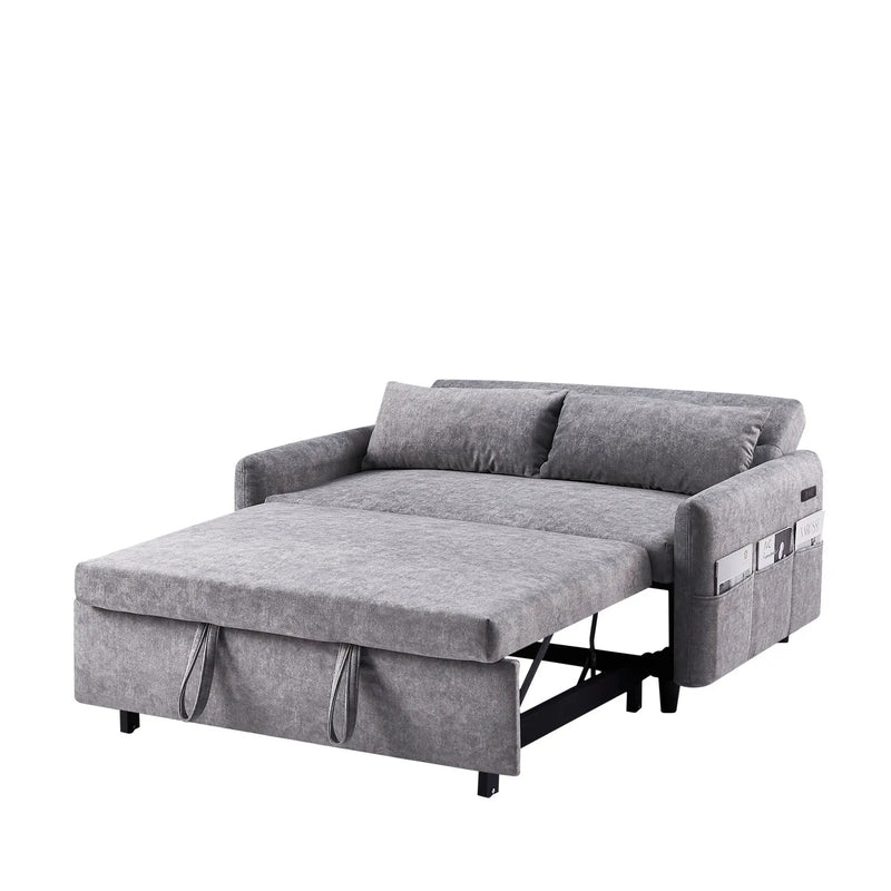 Pull Out Sleep Sofa Bed Loveseats Sofa Couch With Adjsutable Backrest, Storage Pockets, 2 Soft Pillows, USB Ports For Living Room, Bedroom, Apartment, Office by HouseOfZazla