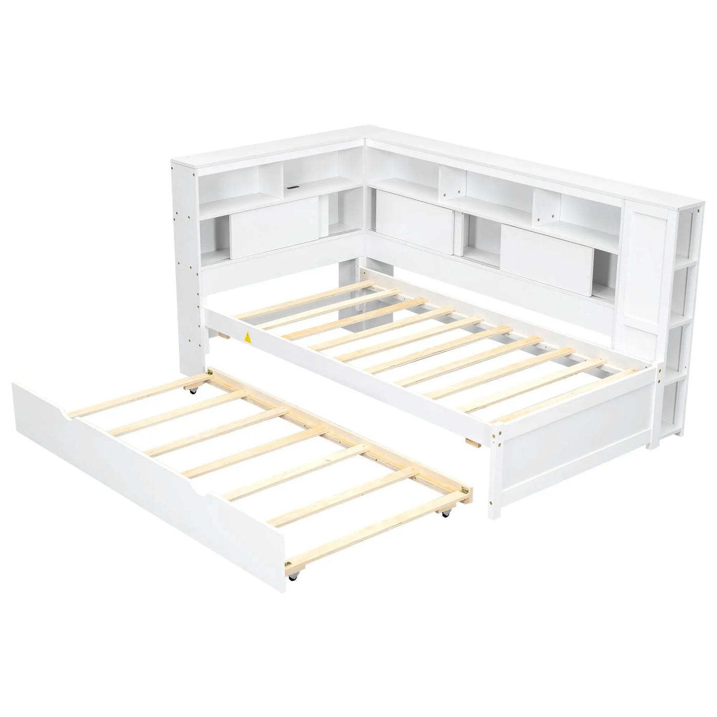Daybed With Storage Shelves, USB Charging, And Trundle Bed by HouseOfZazla